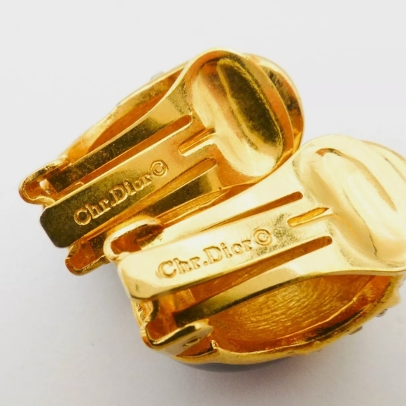 VTG Dior Crystal Black Enamel Cabochon And CRYSTAL Earrings - Picture 4 of 4